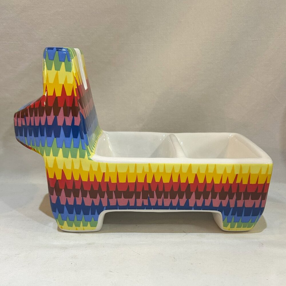 Spritz Ceramic Colorful Pinata Dog Dip Bowl Divided Snack Dish Trinket Dish EUC
